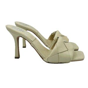 Vince Camuto Sandals Womens Size 6.5 Beige Brelanie Heels Braided Woven Mules